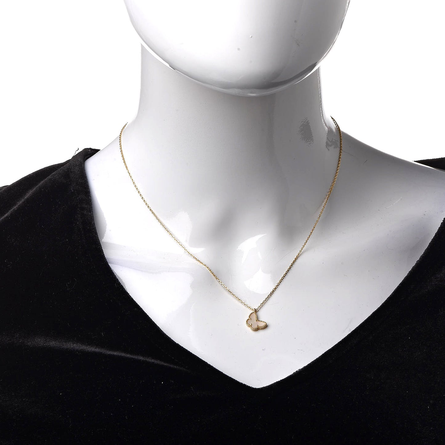 18K Yellow Gold Mother of Pearl Sweet Alhambra Butterfly Pendant Necklace