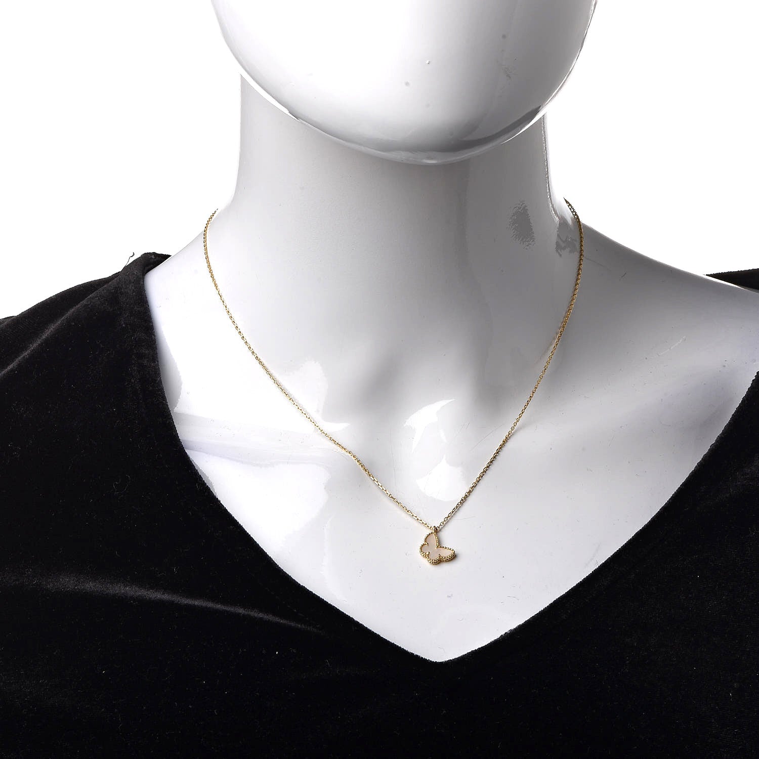 Van Cleef & Arpels 18K Yellow Gold Mother of Pearl Sweet Alhambra Butterfly Pendant Necklace 2 of 8