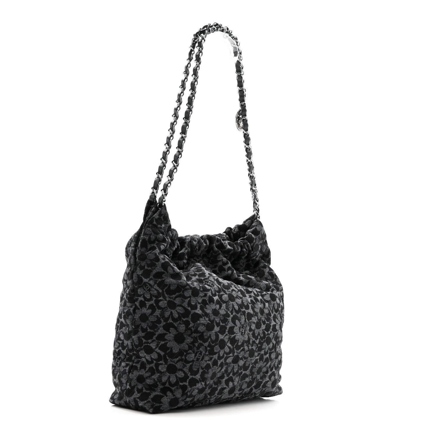 Chanel Denim Quilted Floral Print Small Chanel 22 Black 4 of 12