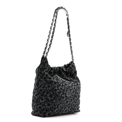 Chanel Denim Quilted Floral Print Small Chanel 22 Black 4 of 12