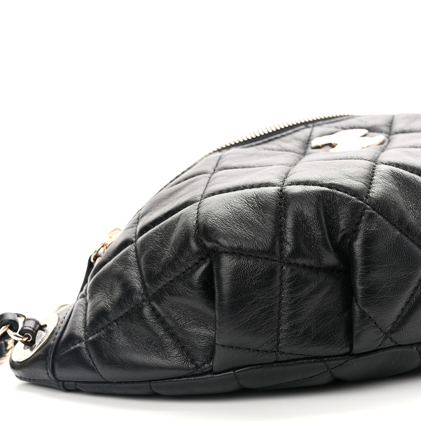 Lambskin Quilted Waist Bag Fanny Pack Black