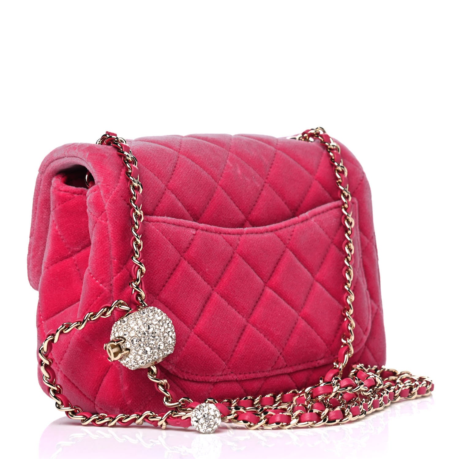 Chanel Velvet Quilted Mini Square Pearl Crush Flap Fuchsia 2 of 4