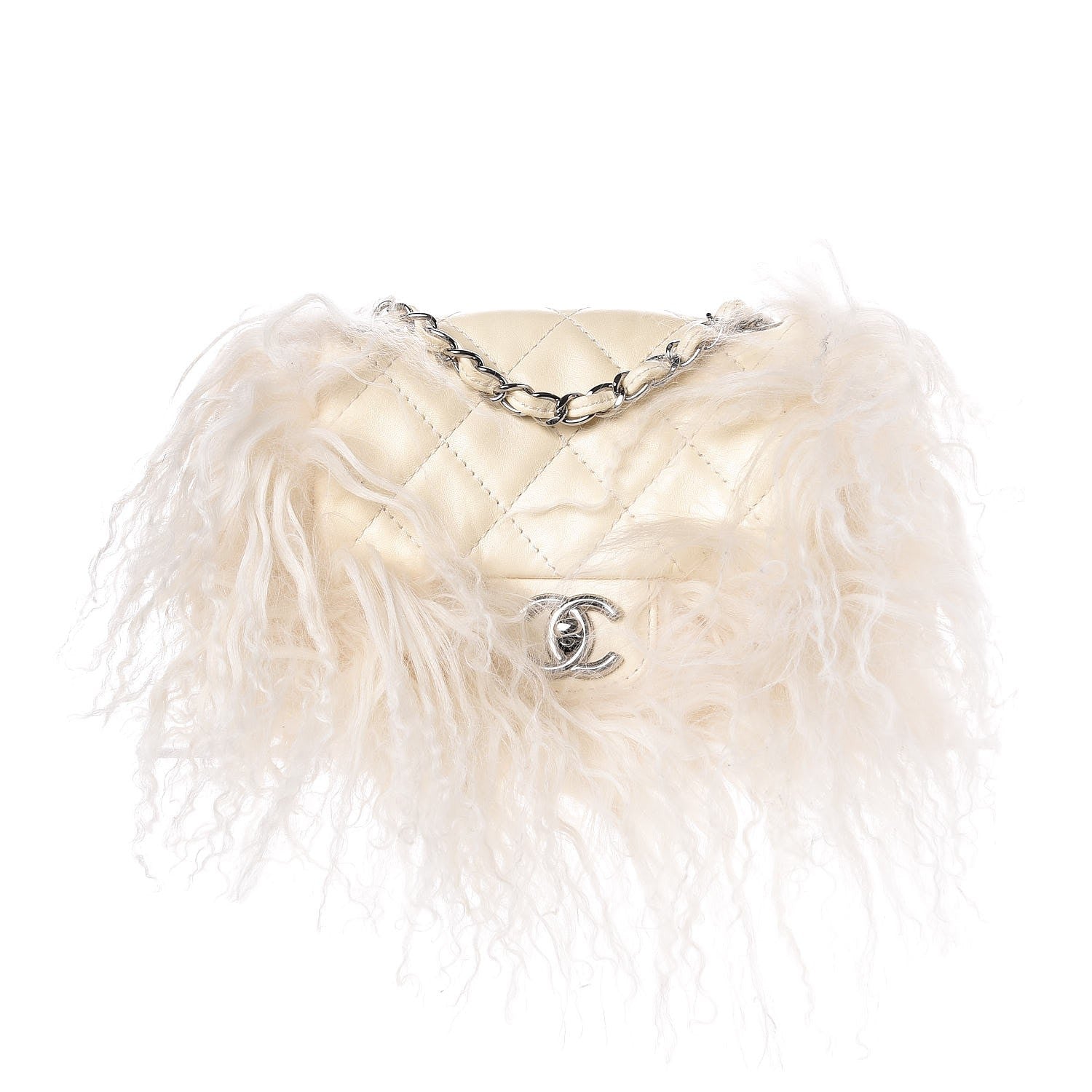 Chanel Lambskin Quilted Goat Fur Mini Tibet Square Flap White 1 of 8