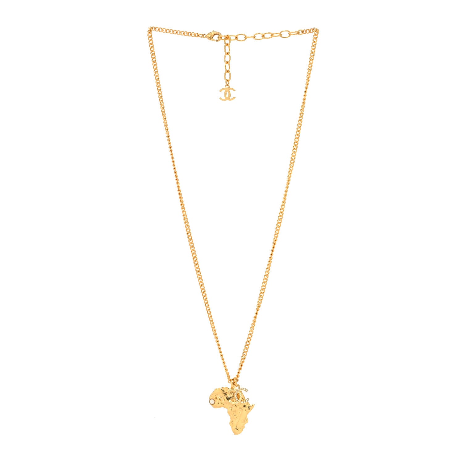 Chanel Crystal Pearl CC Africa Pendant Necklace Gold White 3 of 5