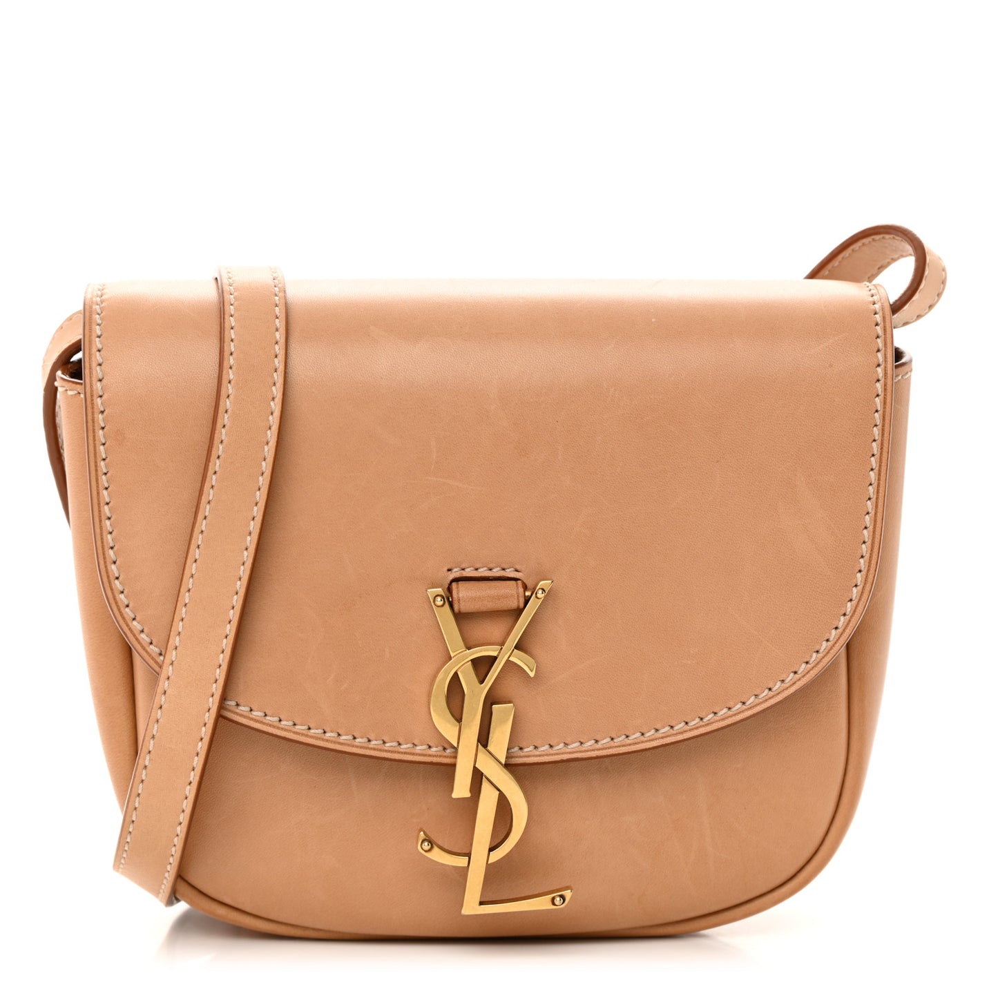 Smooth Vintage Calfskin Small Kaia Satchel Brown Gold