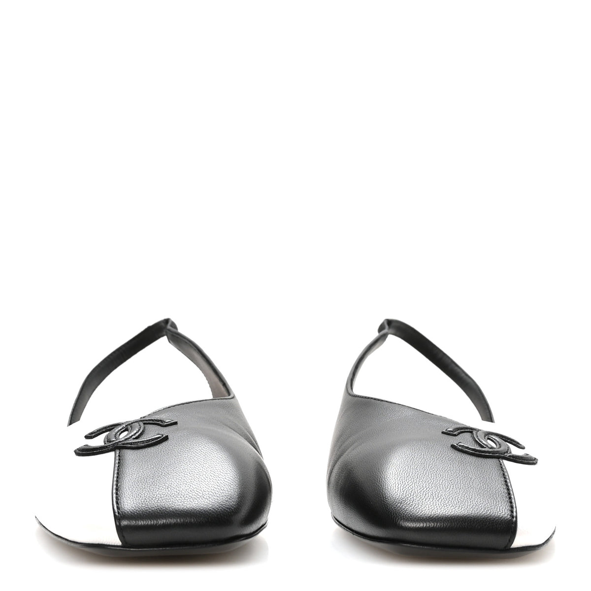 Chanel Lambskin CC Two Tone Slingback Flats  39.5 Black White 3 of 9
