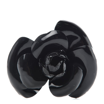 Chanel Patent Camellia Pin Brooch Black 1 of 4