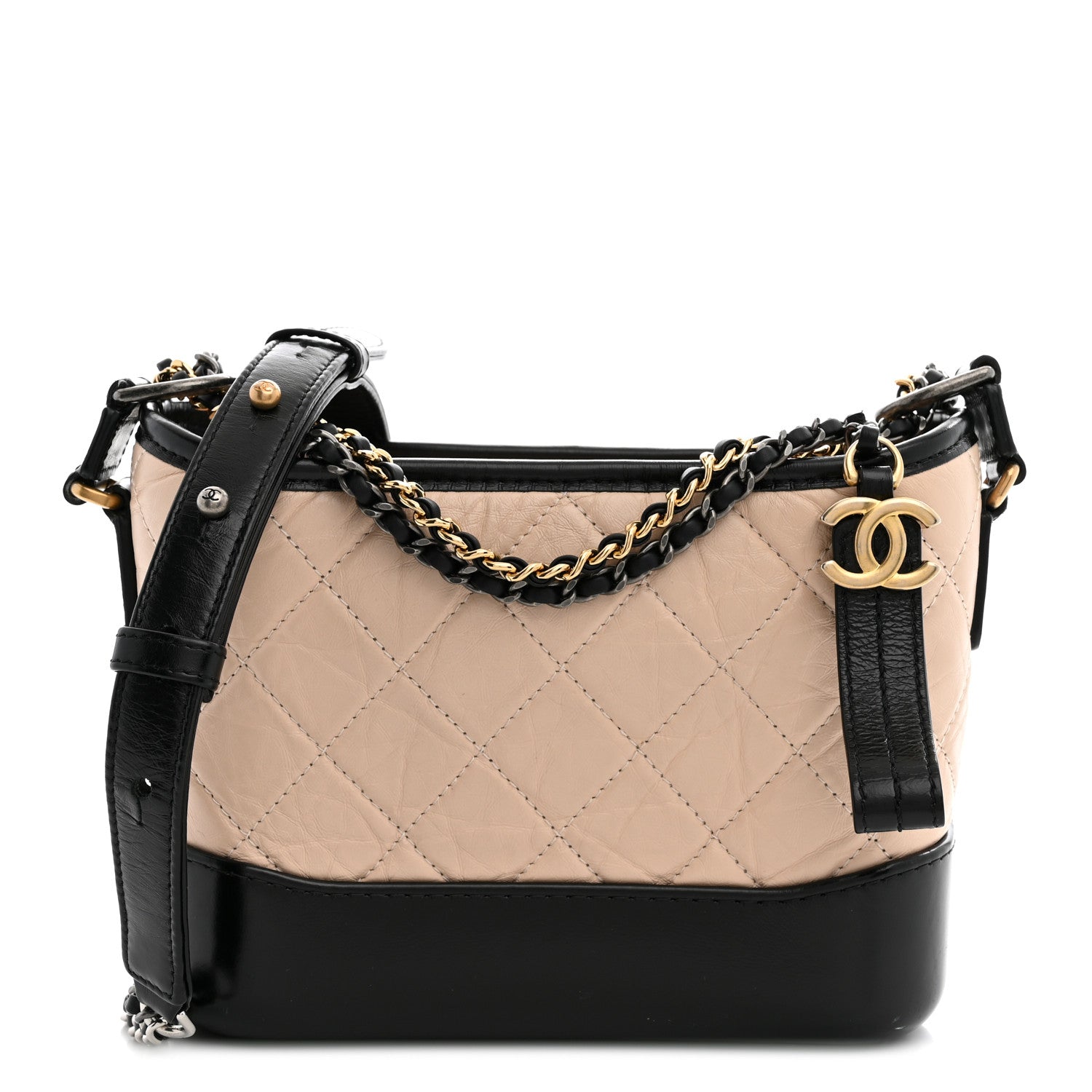 Chanel Aged Calfskin Quilted Small Gabrielle Hobo Beige Black 1 of 13