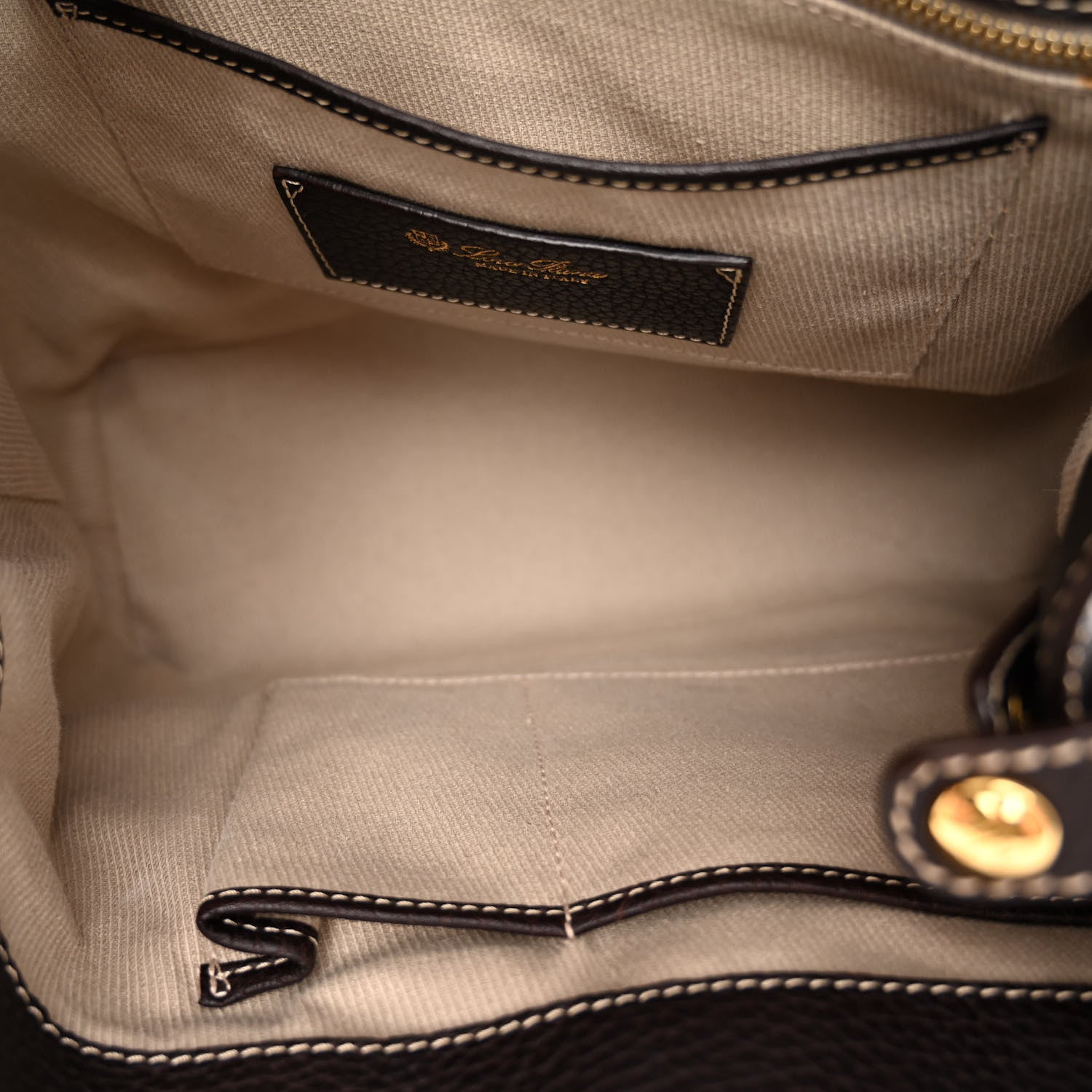 Loro Piana Grained Calfskin Globe Shoulder Bag Dark Chocolate Licorice 5 of 9