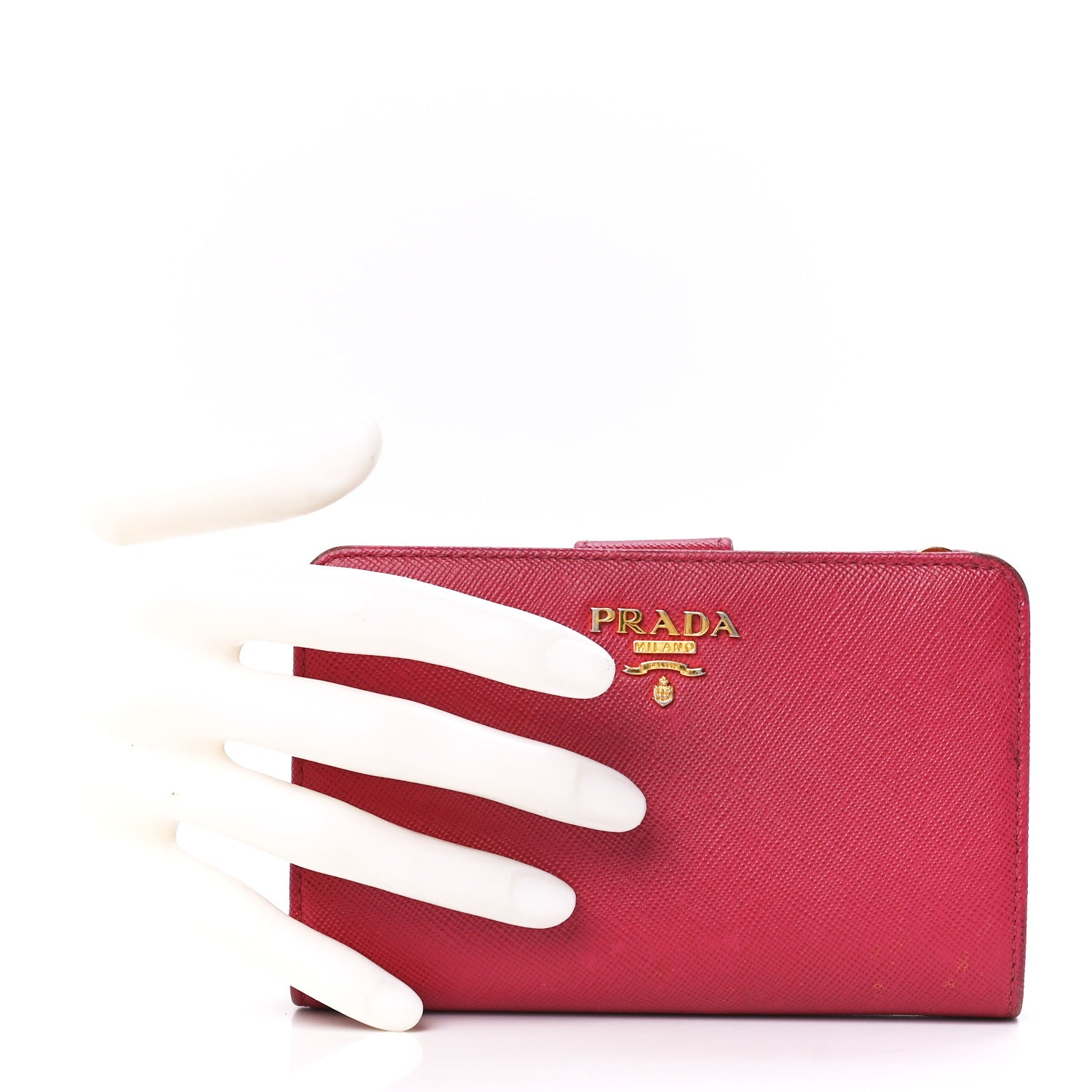 Prada Saffiano Metal Compact Wallet Peonia 2 of 16