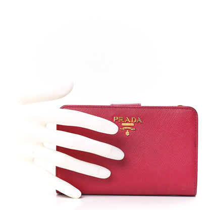 Prada Saffiano Metal Compact Wallet Peonia 2 of 16