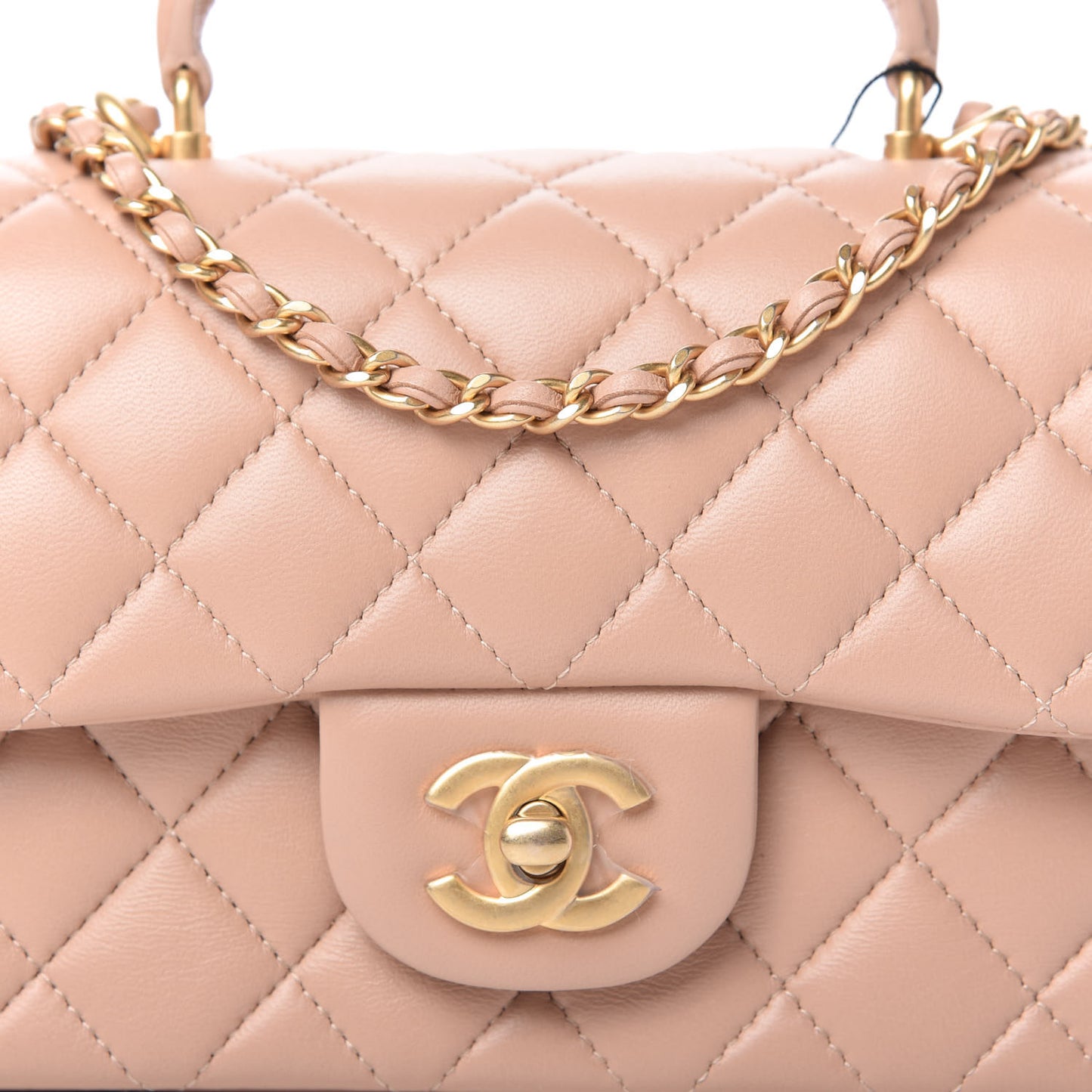 Lambskin Quilted Mini Top Handle Rectangular Flap Beige