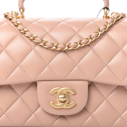 Chanel Lambskin Quilted Mini Top Handle Rectangular Flap Beige 10 of 11