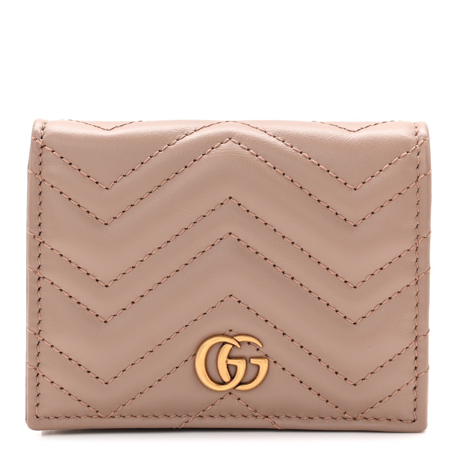 Gucci Calfskin Matelasse GG Marmont Card Case Wallet Porcelain Rose 1 of 7