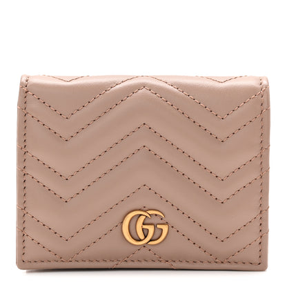 Gucci Calfskin Matelasse GG Marmont Card Case Wallet Porcelain Rose 1 of 7
