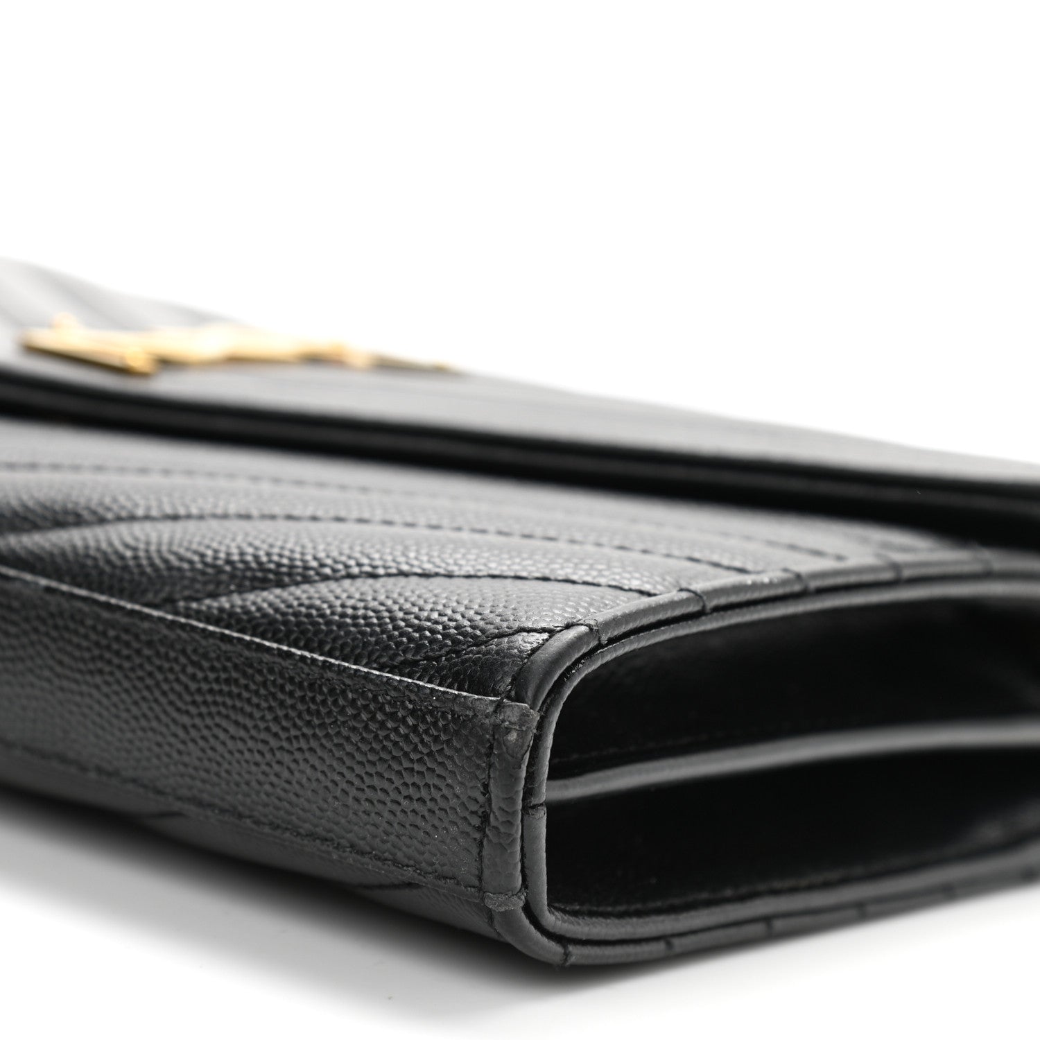 Saint Laurent Grain De Poudre Matelasse Chevron Monogram Chain Wallet Black 9 of 9