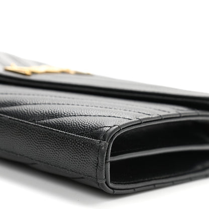 Saint Laurent Grain De Poudre Matelasse Chevron Monogram Chain Wallet Black 9 of 9