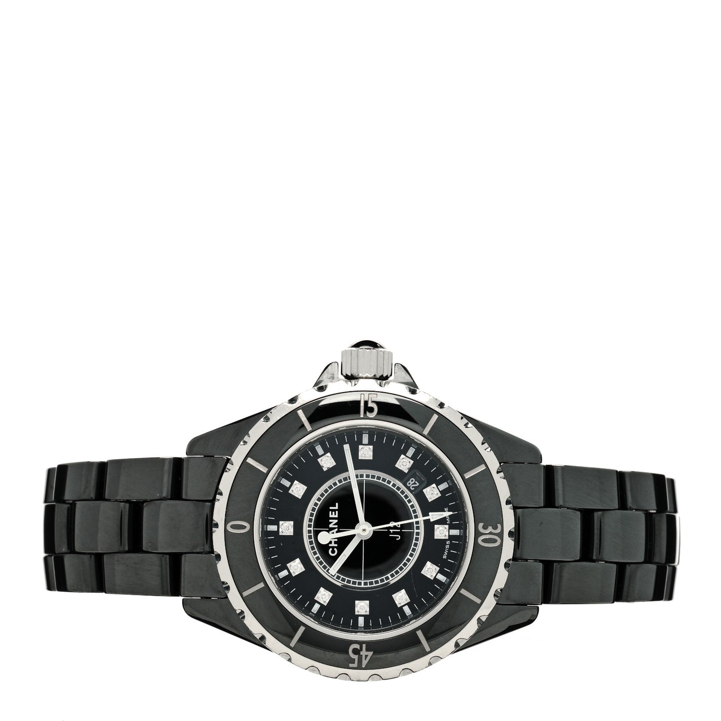 Stainless Steel Ceramic Diamond 33mm J12 Quartz Watch Black