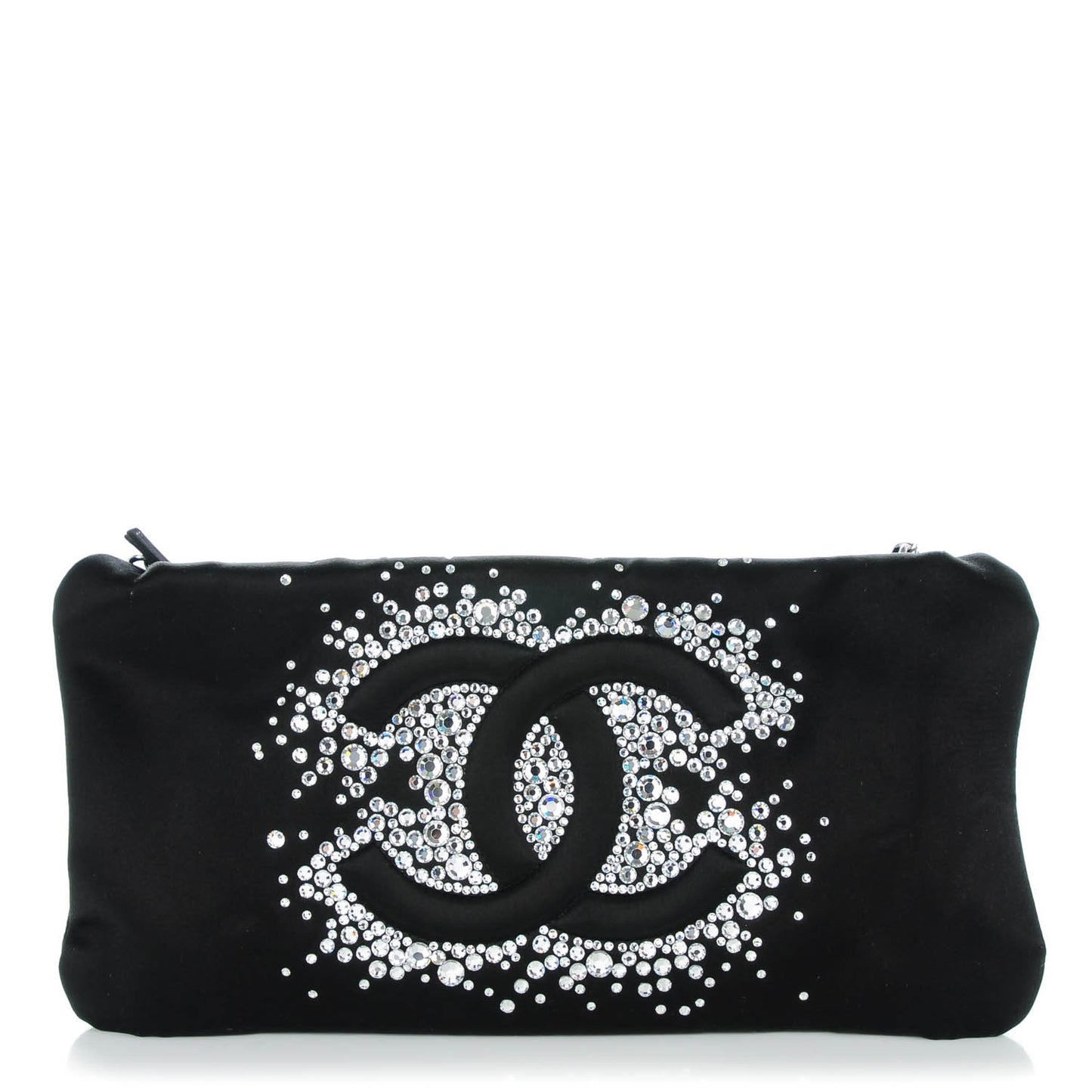 Satin Diamante Evening Clutch Bag Black