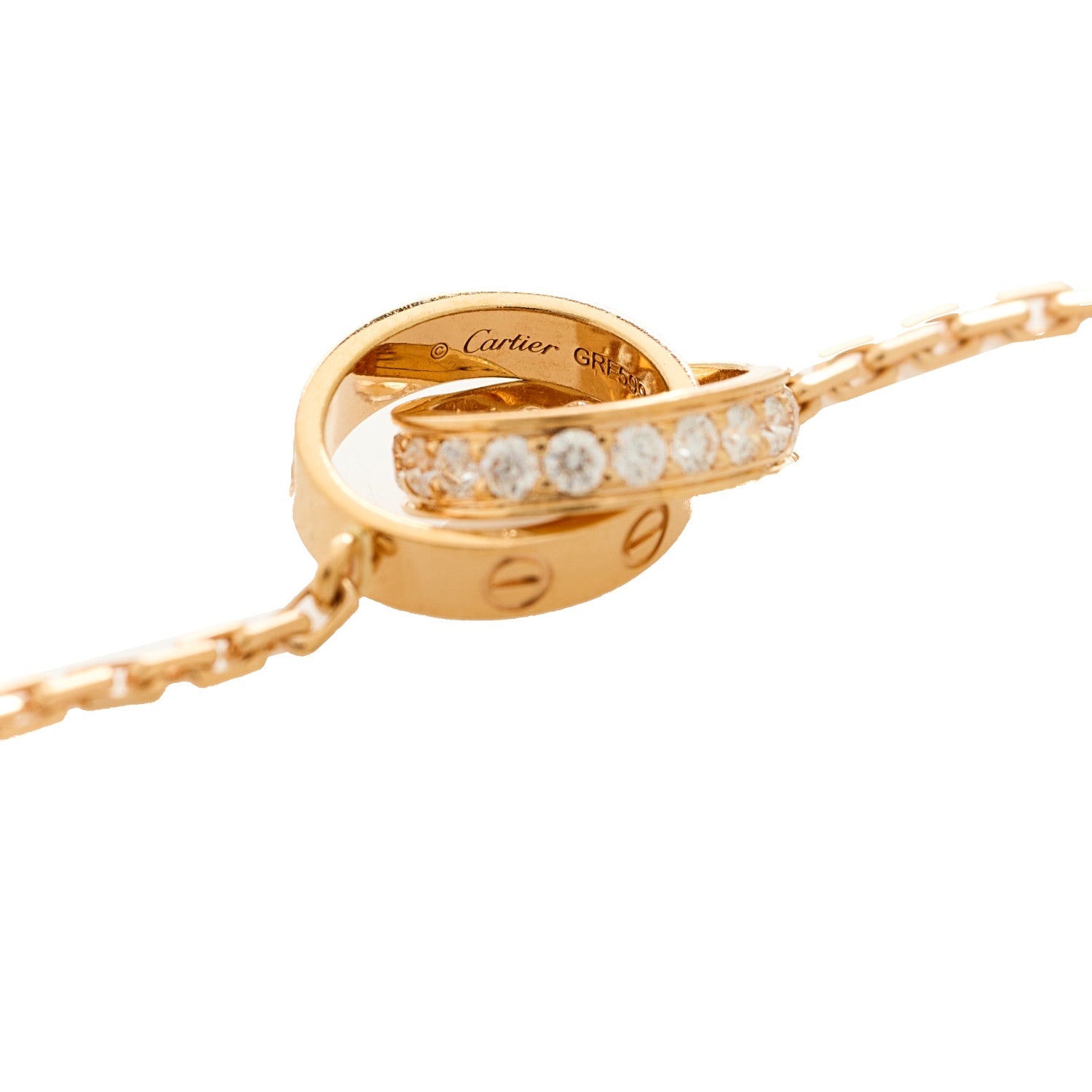 Cartier 18K Pink Gold Diamond Interlocking LOVE Necklace 7 of 8
