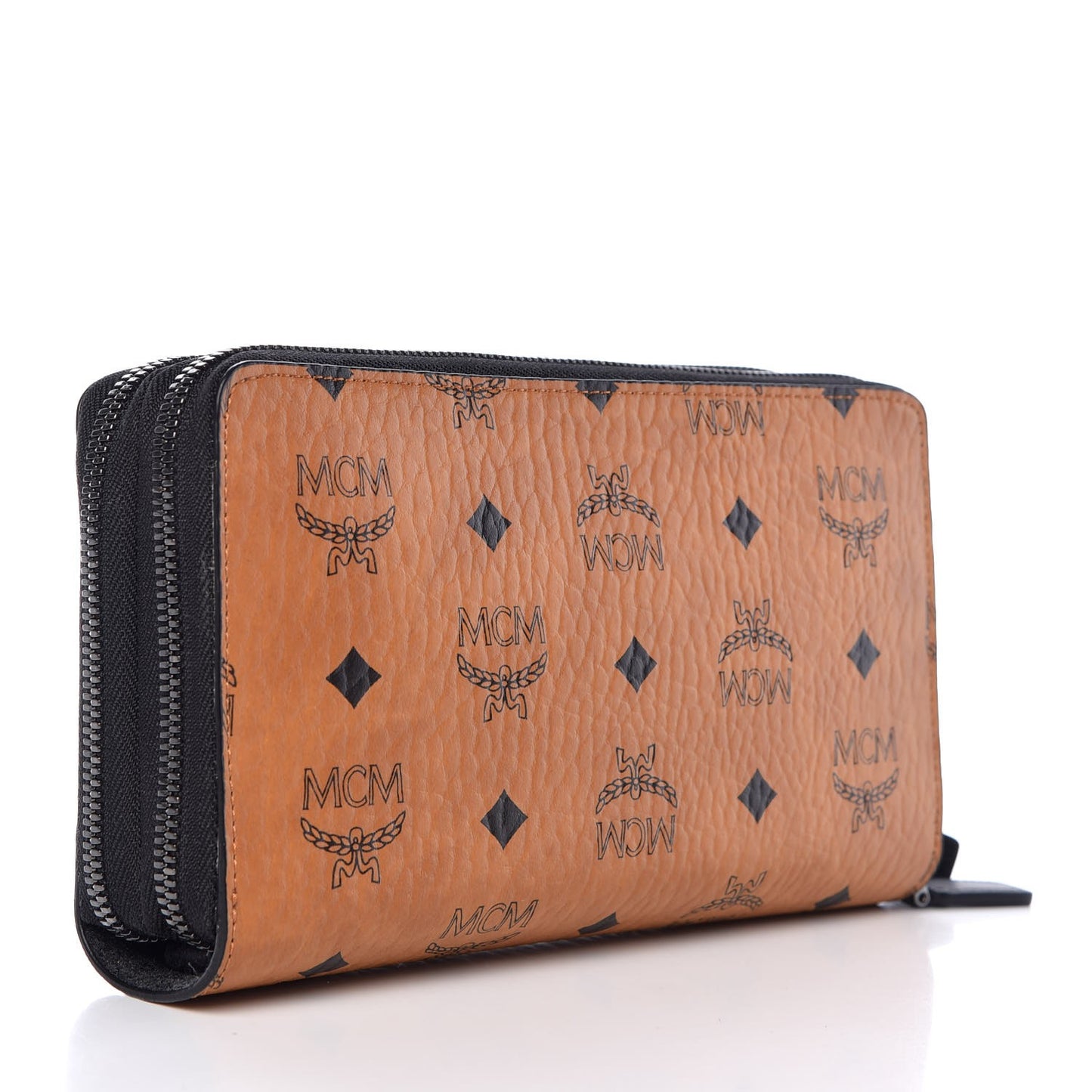 Heritage Visetos Large Double Zip Around Clutch Cognac