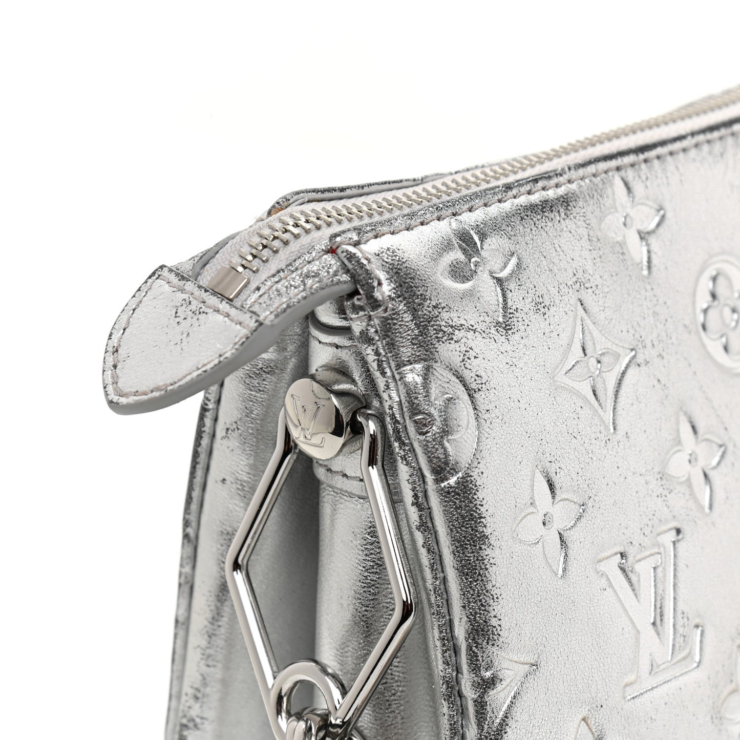 Metallic Lambskin Embossed Monogram Coussin PM Silver