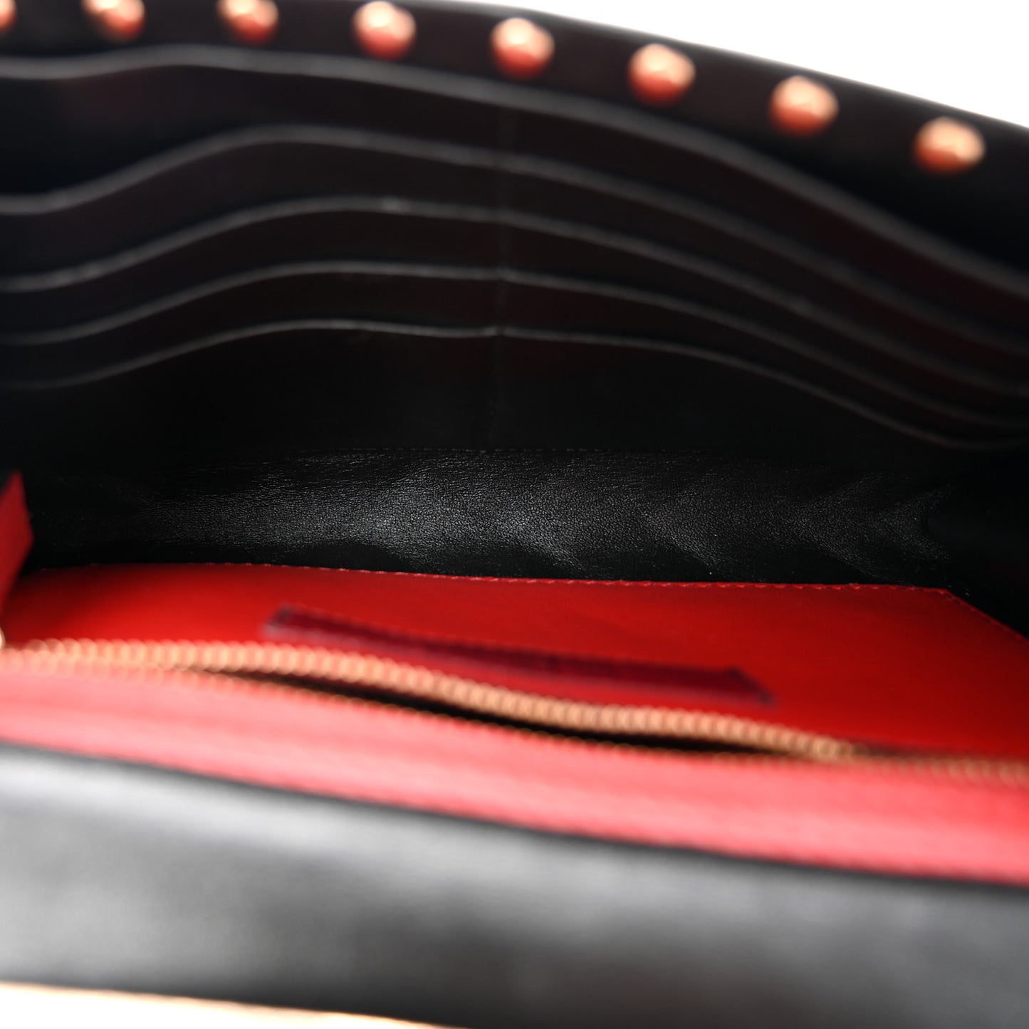 Metallic Lambskin Rockstud Spike Wallet on Chain Rame