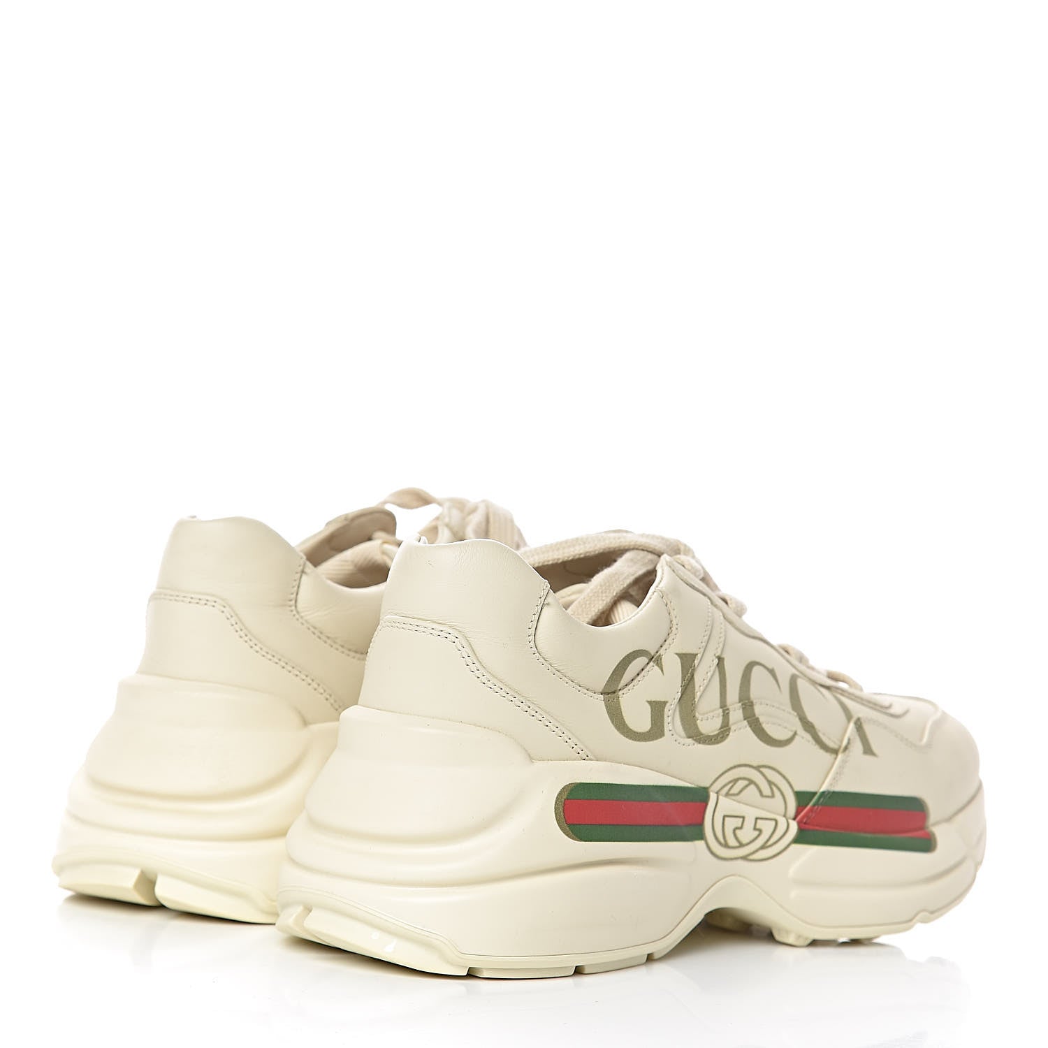 Gucci Calfskin Logo Womens Rhyton Sneakers 37.5 Ivory 4 of 13