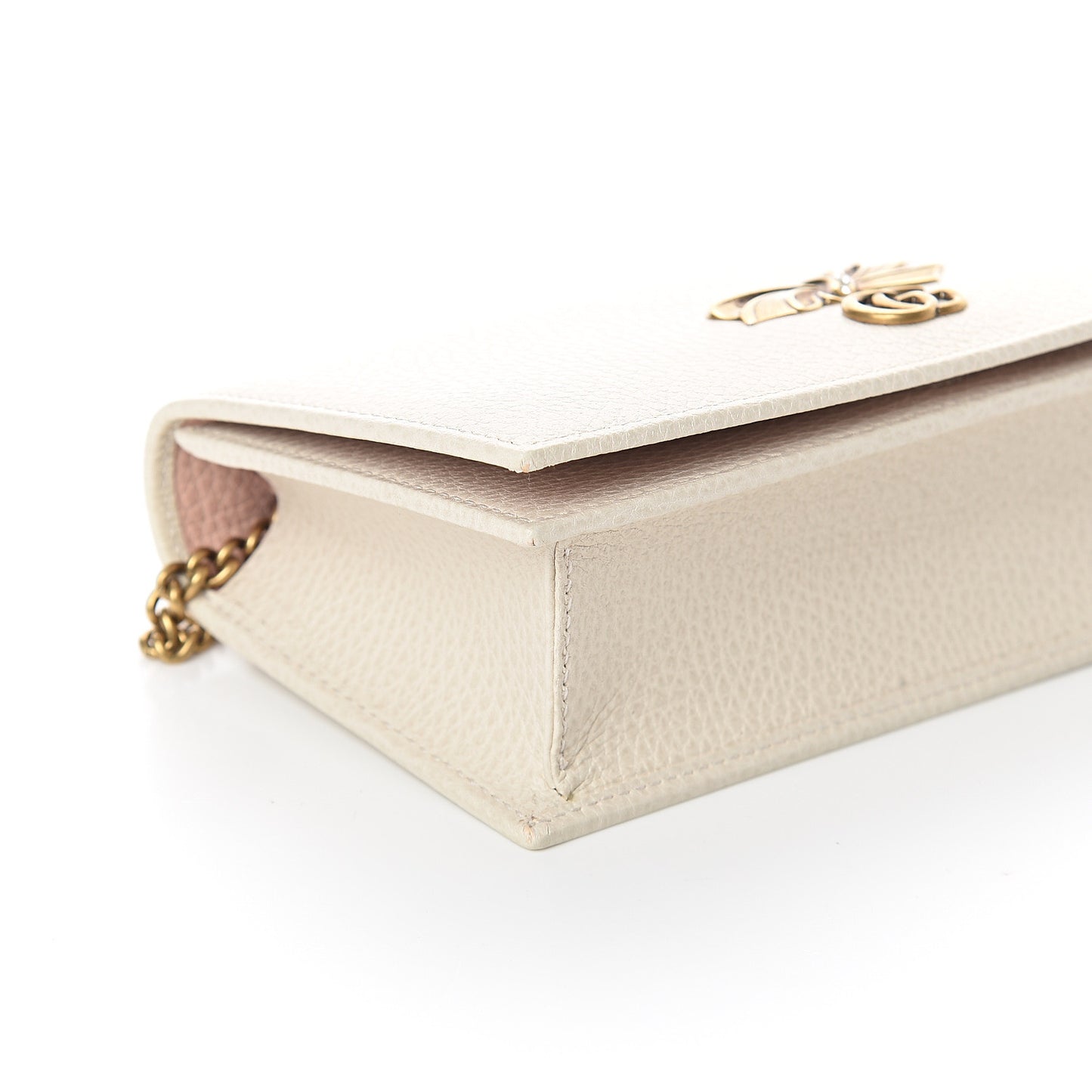 Calfskin GG Marmont Bow Chain Wallet White