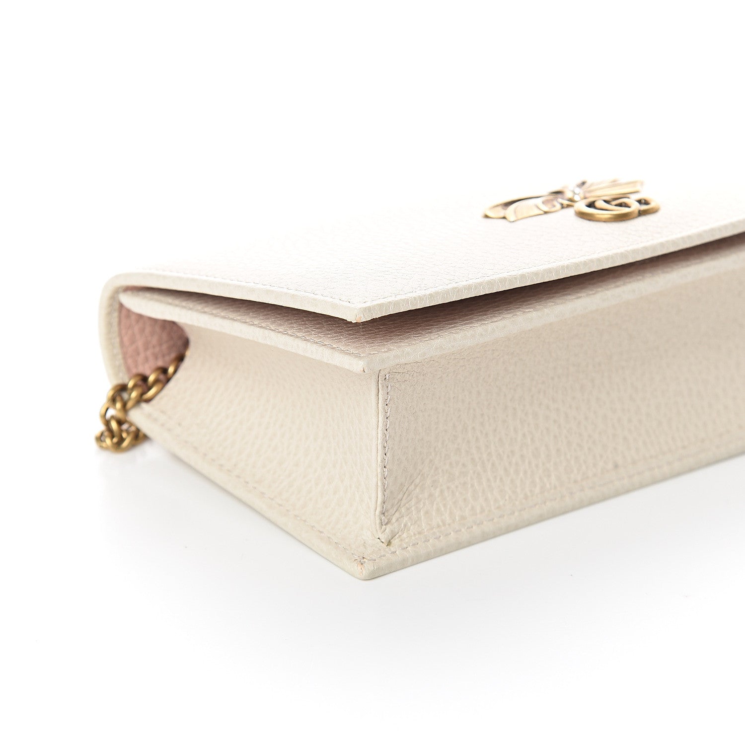 Gucci Calfskin GG Marmont Bow Chain Wallet White 6 of 8