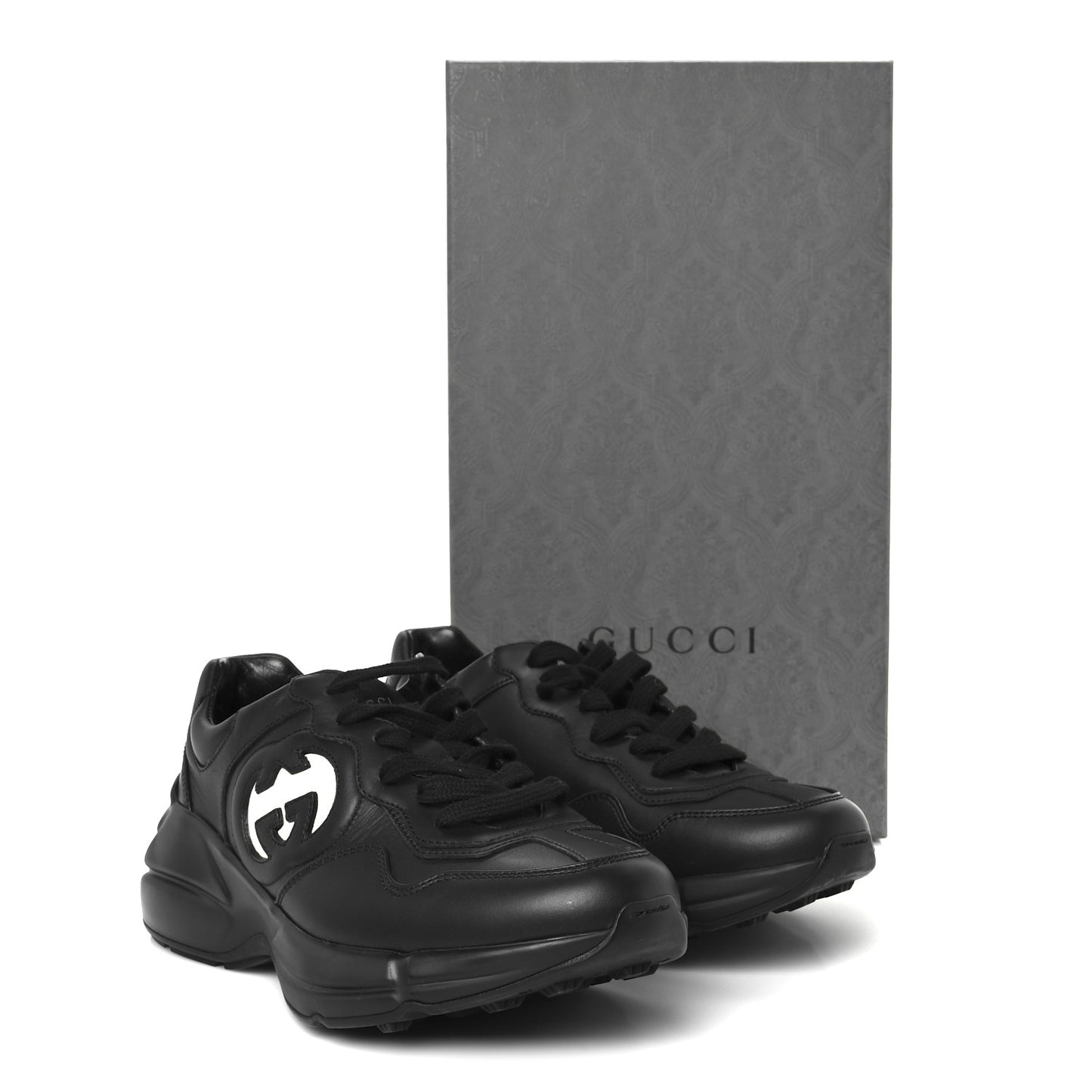 Dali Soft Calfskin Cut Out Interlocking G Womens Rhyton Sneakers 37.5 Black Ivoire