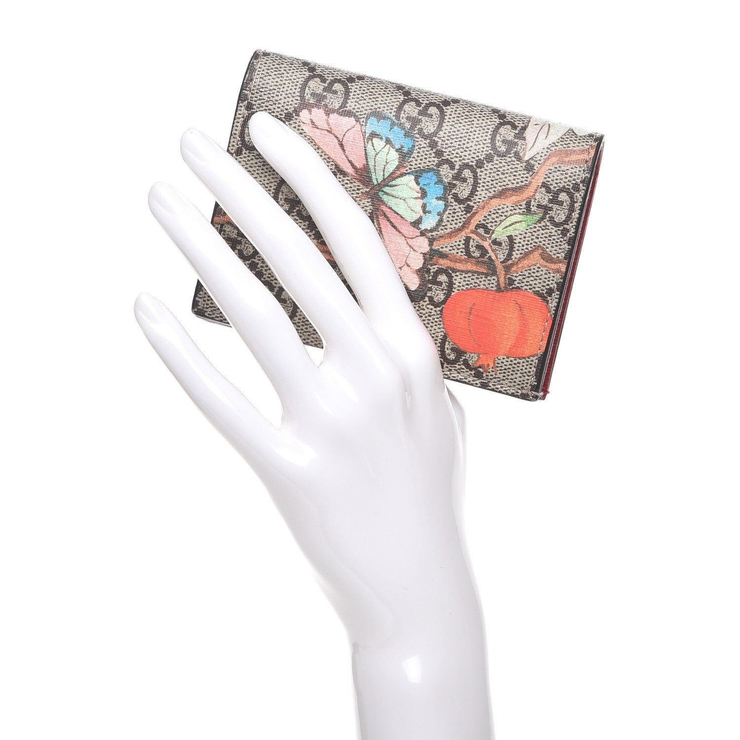 Gucci GG Supreme Monogram Tian Card Case Beige Multicolor Red 2 of 9