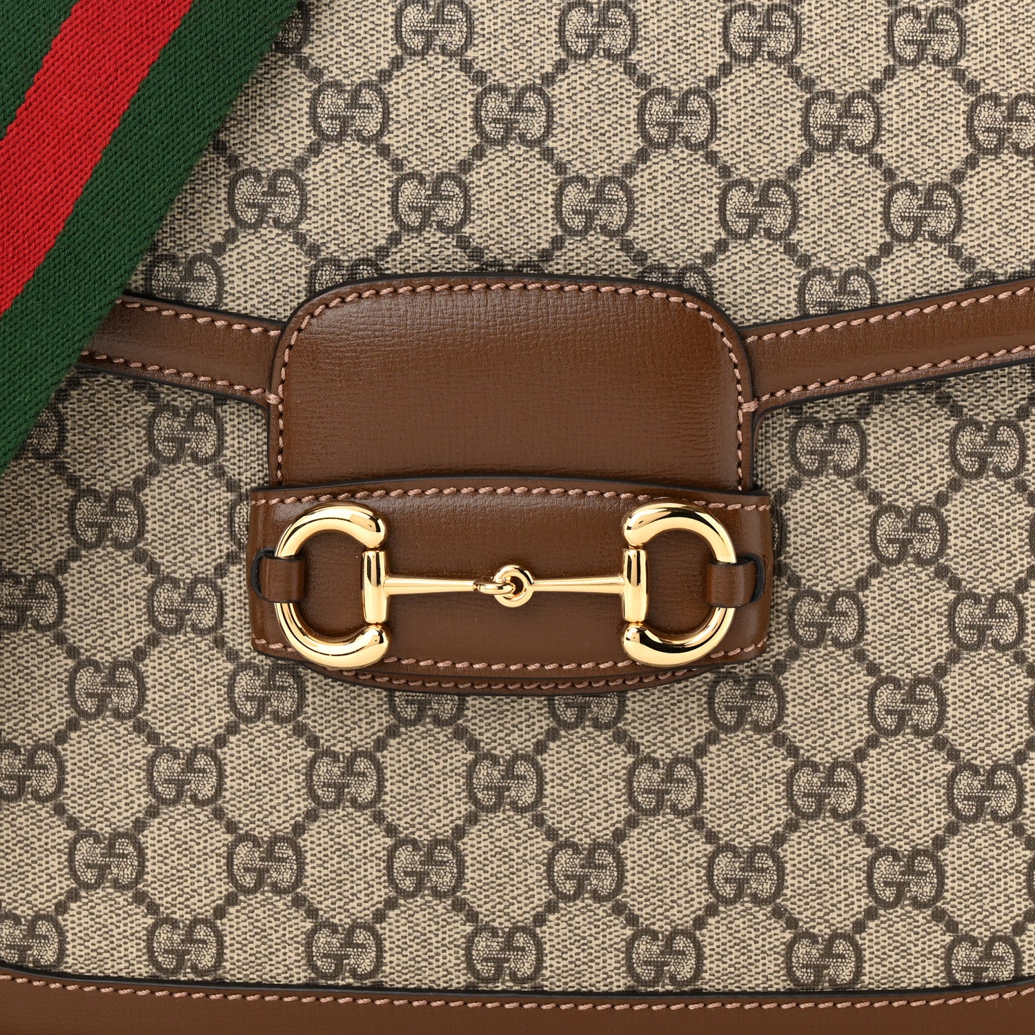 Gucci GG Supreme Monogram Azalea Calfskin Web Medium Horsebit 1955 Shoulder Bag Beige Ebony Brown Sugar 8 of 10