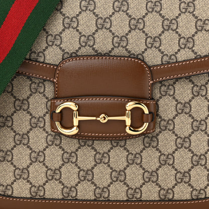 Gucci GG Supreme Monogram Azalea Calfskin Web Medium Horsebit 1955 Shoulder Bag Beige Ebony Brown Sugar 8 of 10
