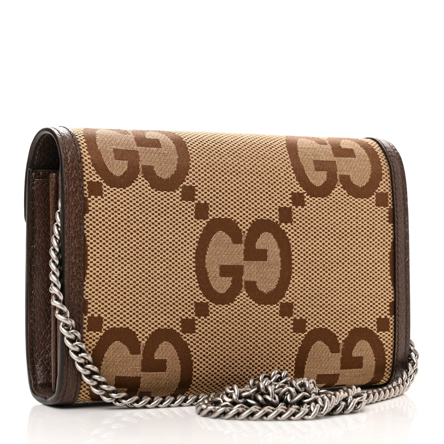 Monogram Jumbo GG Textured Dollar Calfskin Mini Dionysus Chain Wallet Camel Ebony New Acero