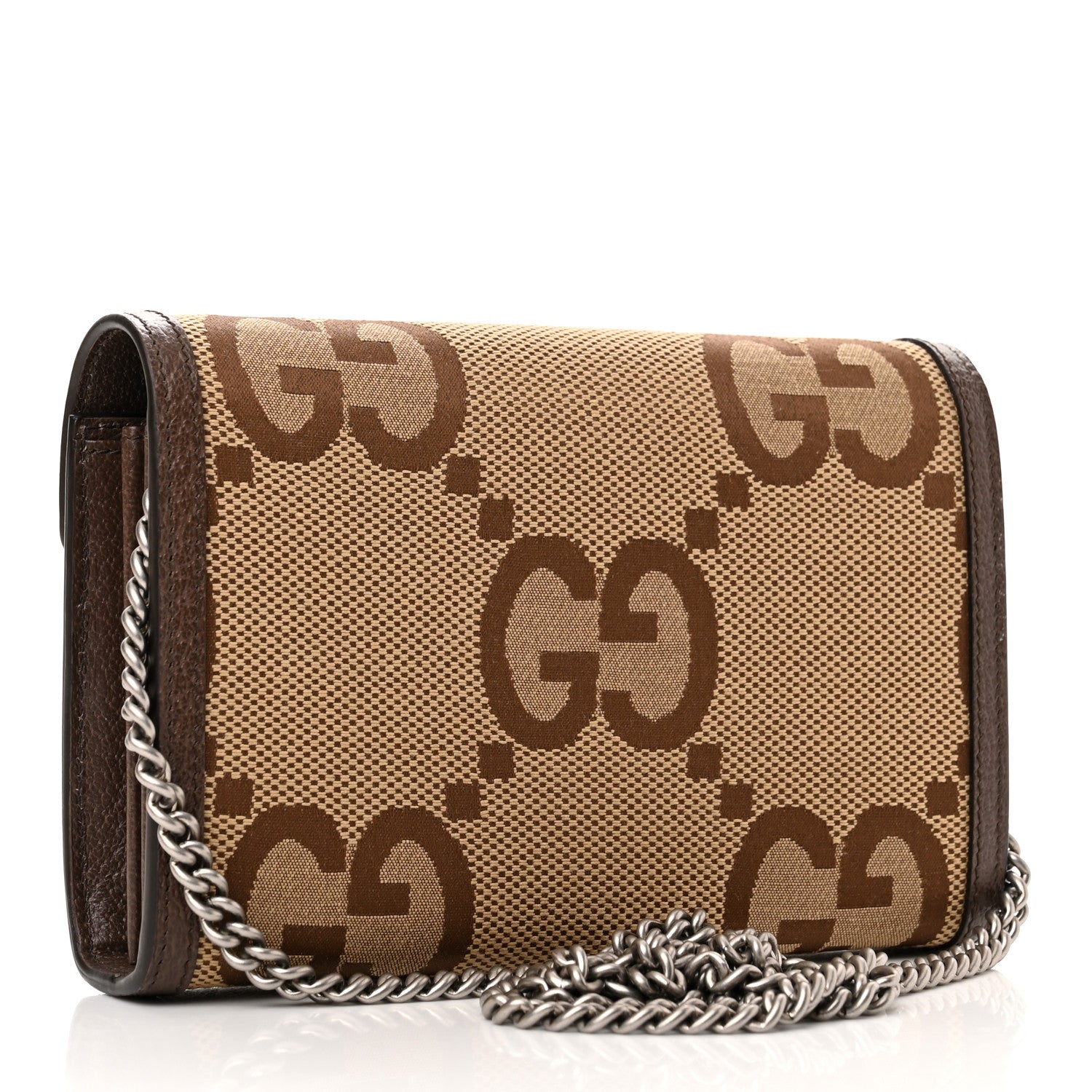 Gucci Monogram Jumbo GG Textured Dollar Calfskin Mini Dionysus Chain Wallet Camel Ebony New Acero 3 of 10