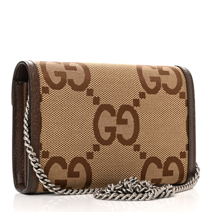 Gucci Monogram Jumbo GG Textured Dollar Calfskin Mini Dionysus Chain Wallet Camel Ebony New Acero 3 of 10
