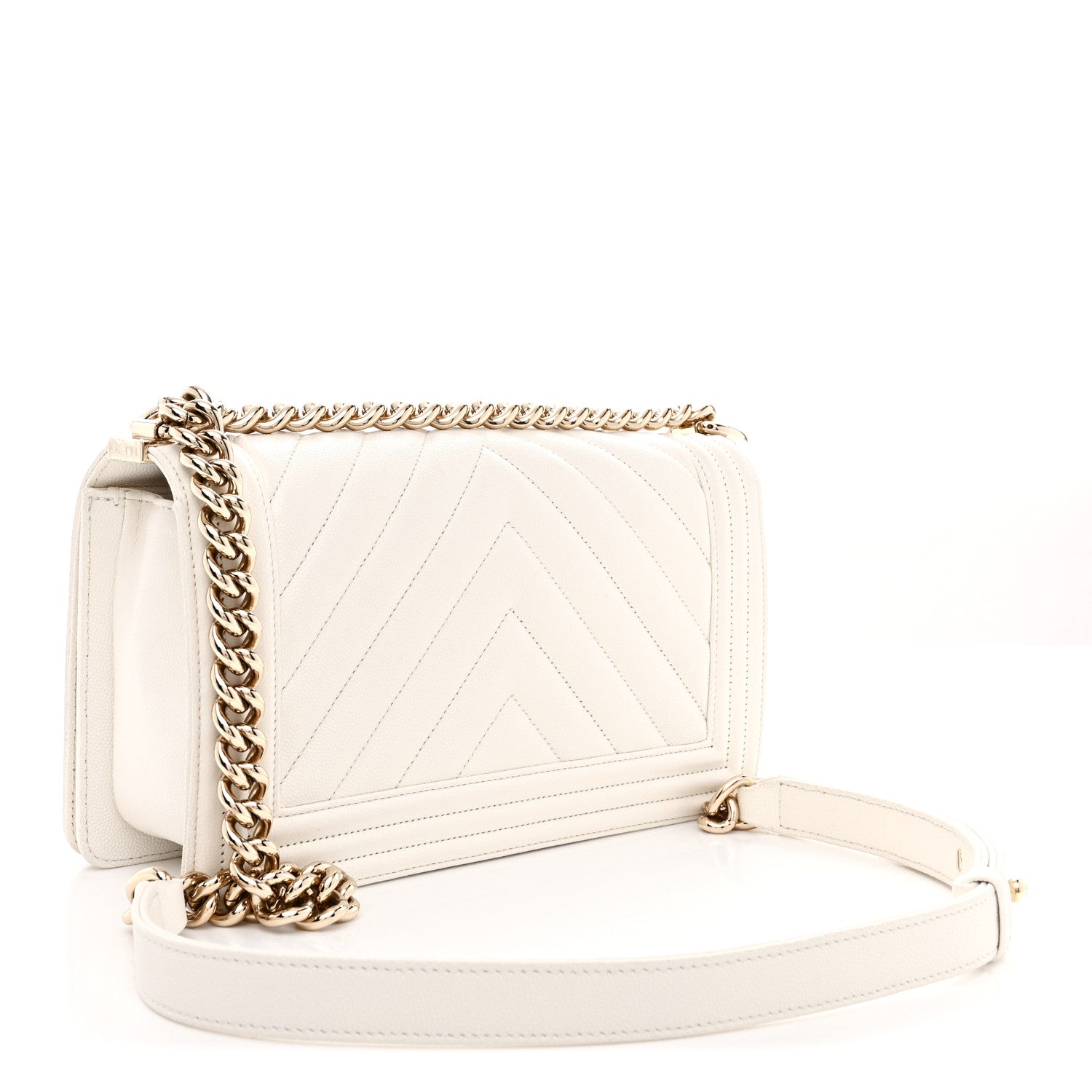 Chanel Caviar Chevron Quilted Medium Boy Flap White 3 of 12