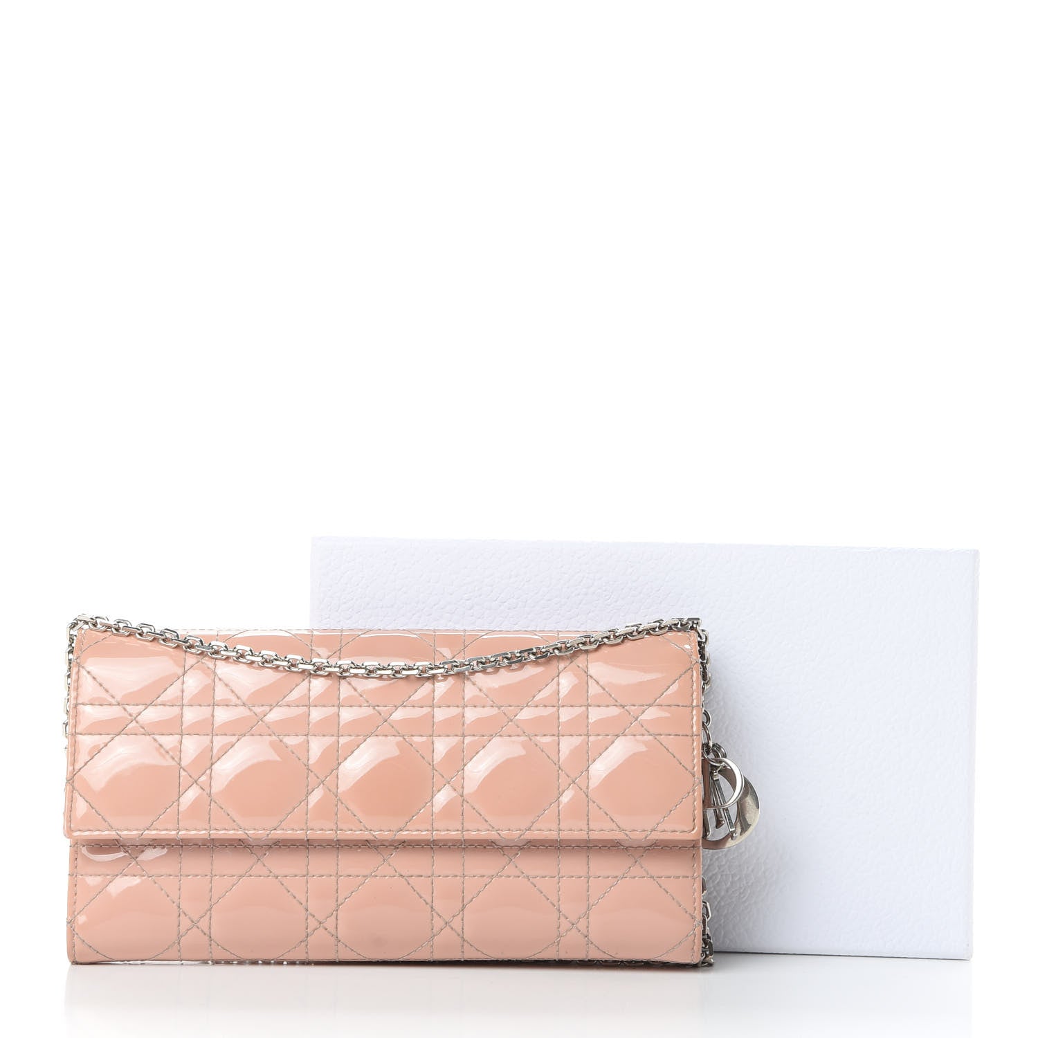Christian Dior Patent Cannage Lady Dior Rendezvous Wallet On Chain Pink 20 of 20
