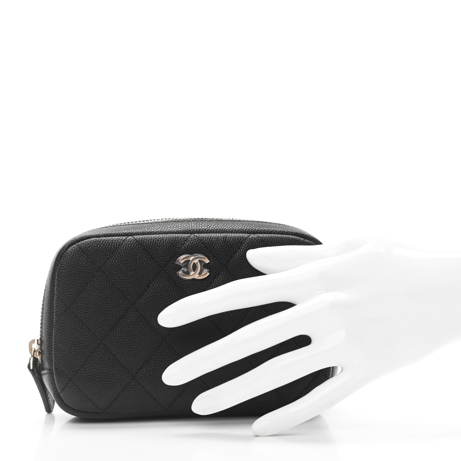 Chanel Caviar Quilted Small Curvy Pouch Cosmetic Case Black 2 of 7