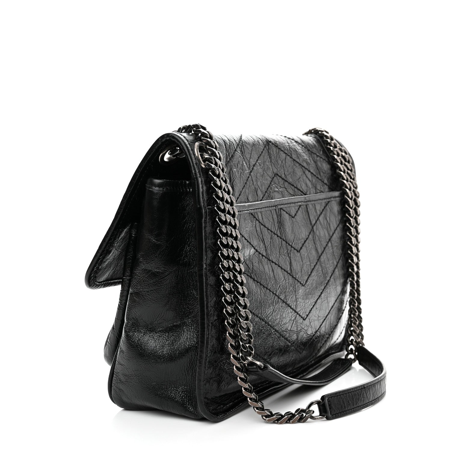 Saint Laurent Crinkled Calfskin Matelasse Monogram Medium Niki Chain Satchel Black 3 of 10