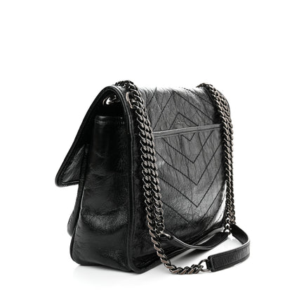 Saint Laurent Crinkled Calfskin Matelasse Monogram Medium Niki Chain Satchel Black 3 of 10