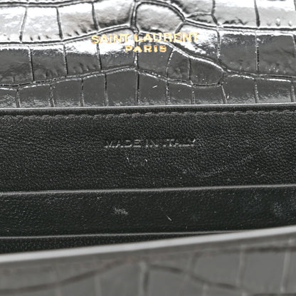 Saint Laurent Calfskin Crocodile Embossed Monogram Cassandra Chain Wallet Black 9 of 11