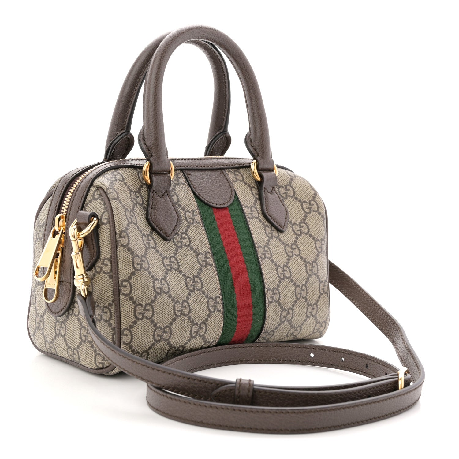 Gucci GG Supreme Monogram Textured Dollar Calfskin Web Mini Ophidia Top Handle Bag Beige Ebony New Acero 3 of 11