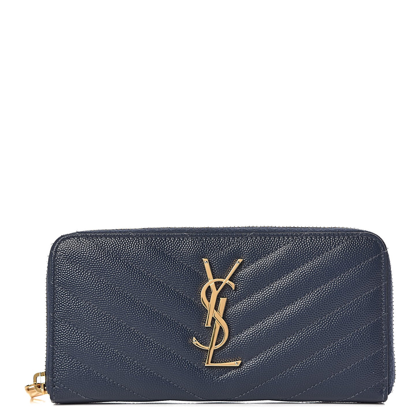 Grain De Poudre Matelasse Chevron Monogram Zip Around Wallet Navy