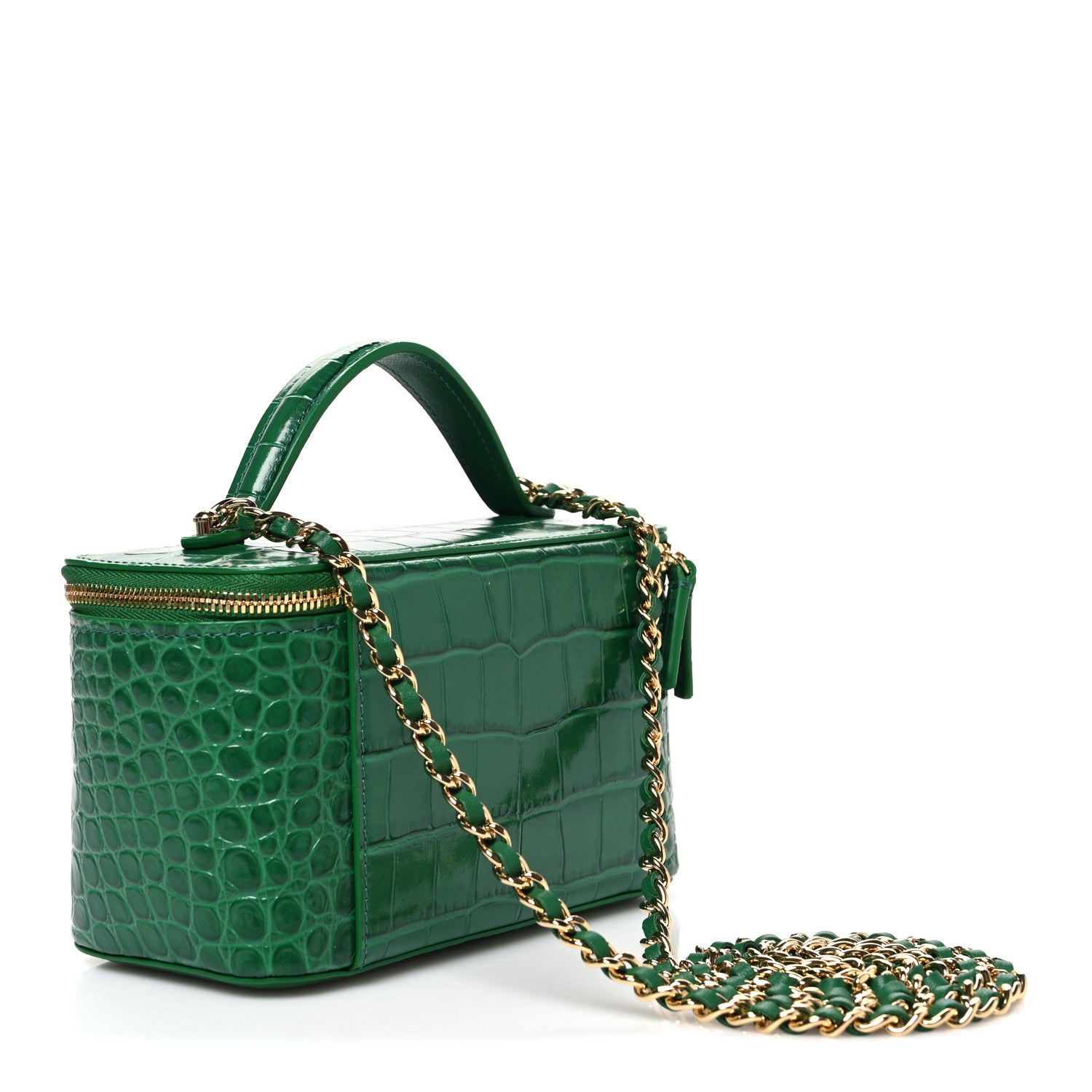 Chanel Calfskin Crocodile Embossed Exoticoco Small Top Handle Vanity Case With Chain Emerald 3 of 10