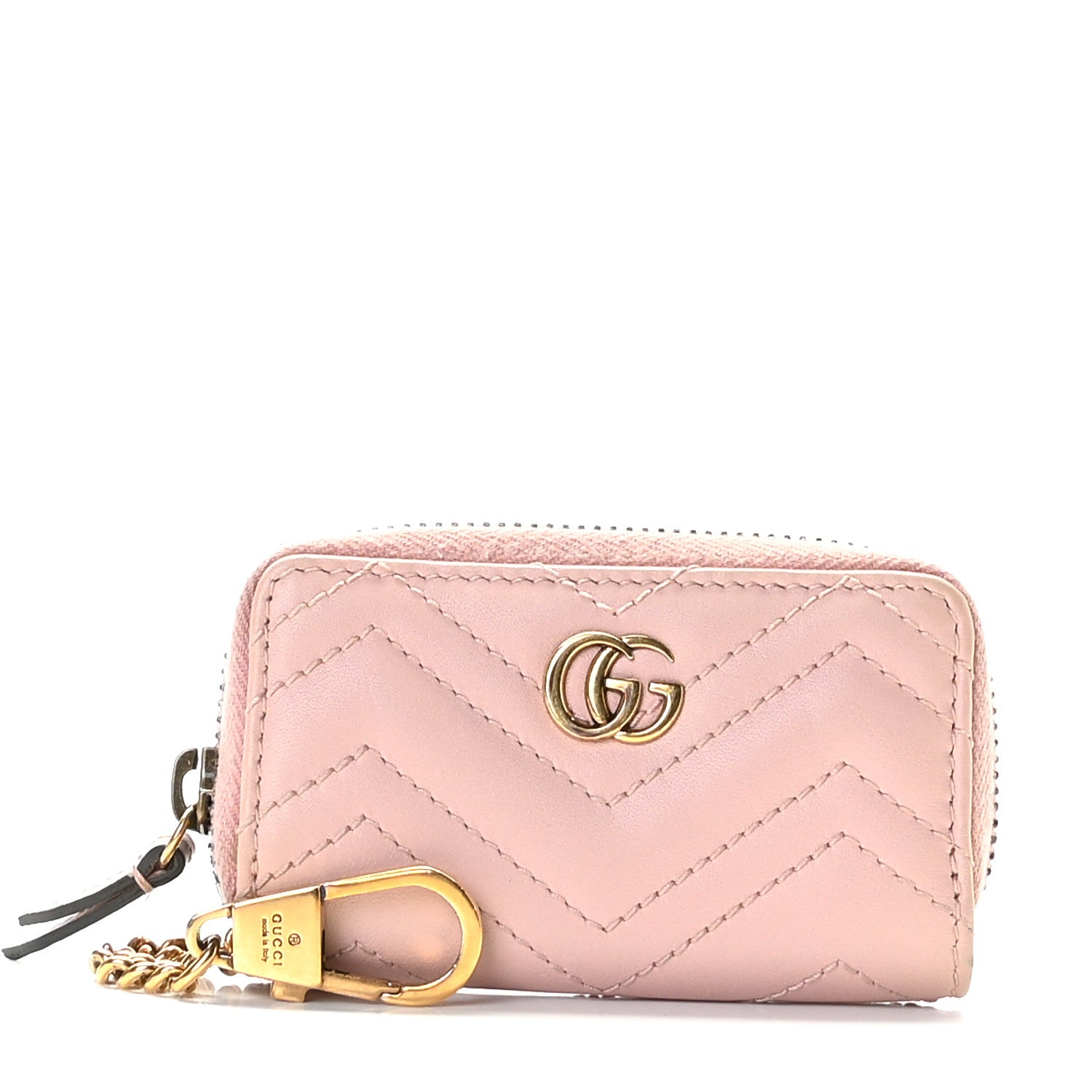 Gucci Calfskin Matelasse GG Marmont Zip Around Key Case Perfect Pink 1 of 9