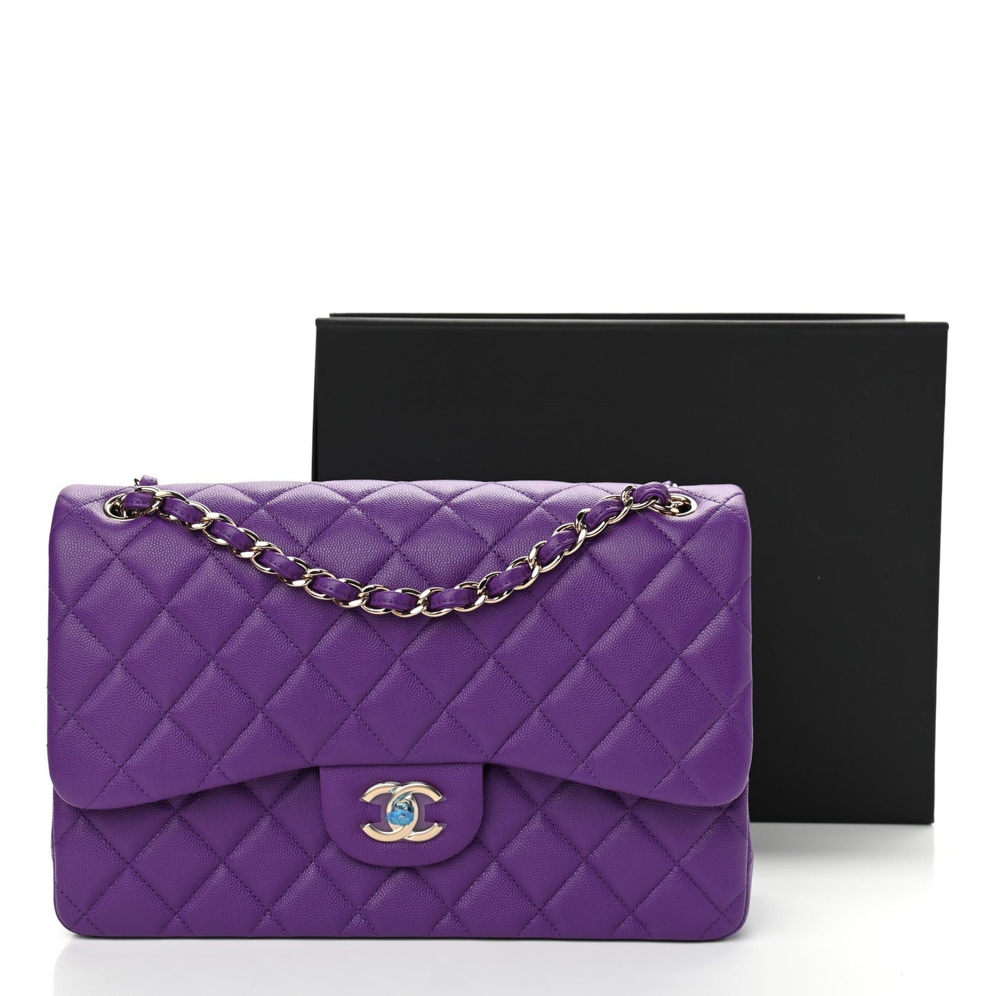 Caviar Quilted Jumbo Double Flap Dark Purple
