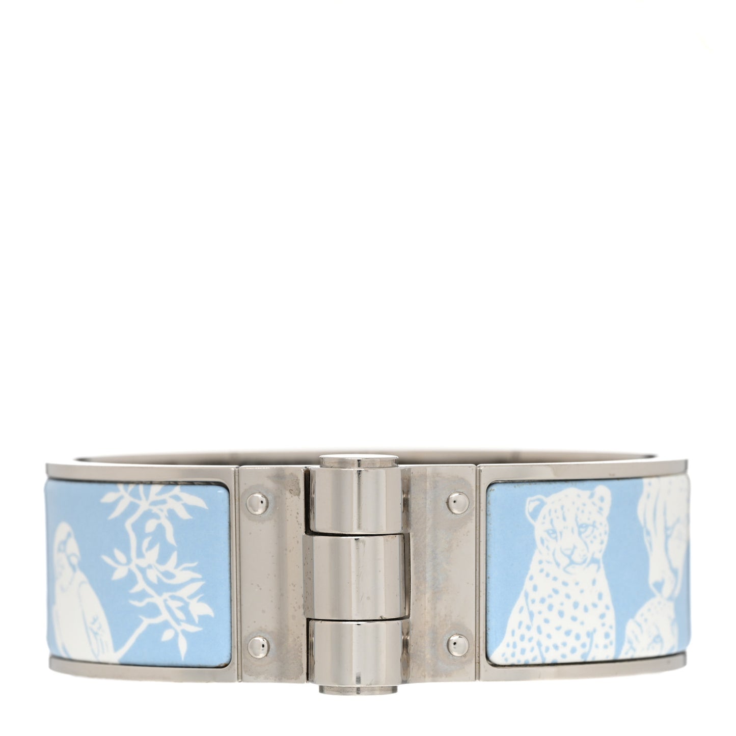 Enamel Printed Wide Charniere Tendresse Feline Tattoo Hinged Bracelet L Miami