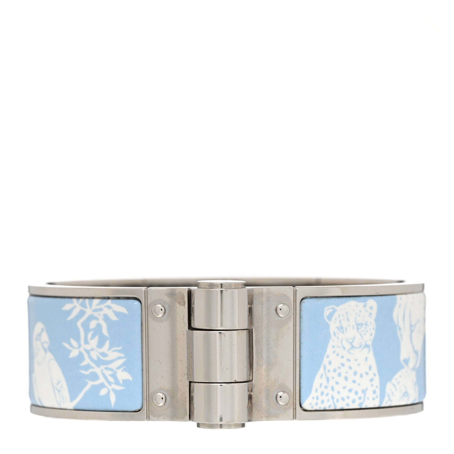 Hermes Enamel Printed Wide Charniere Tendresse Feline Tattoo Hinged Bracelet L Miami 1 of 6